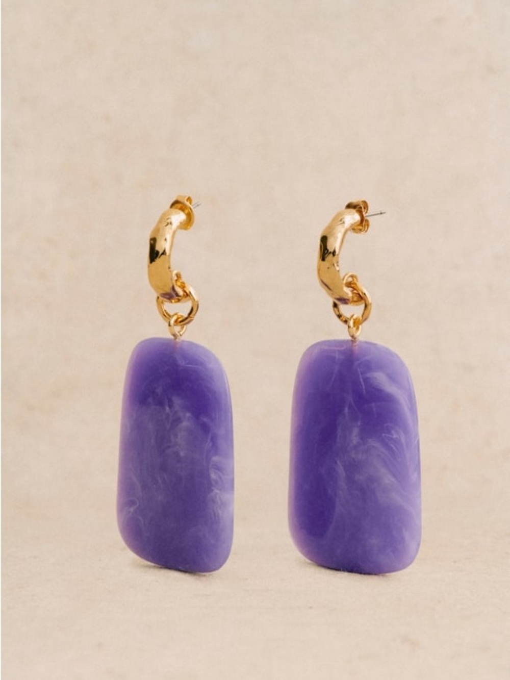 Sezane Purple Joao Earrings Statement Gold Hoop Drop Dangle Chunky Oversized